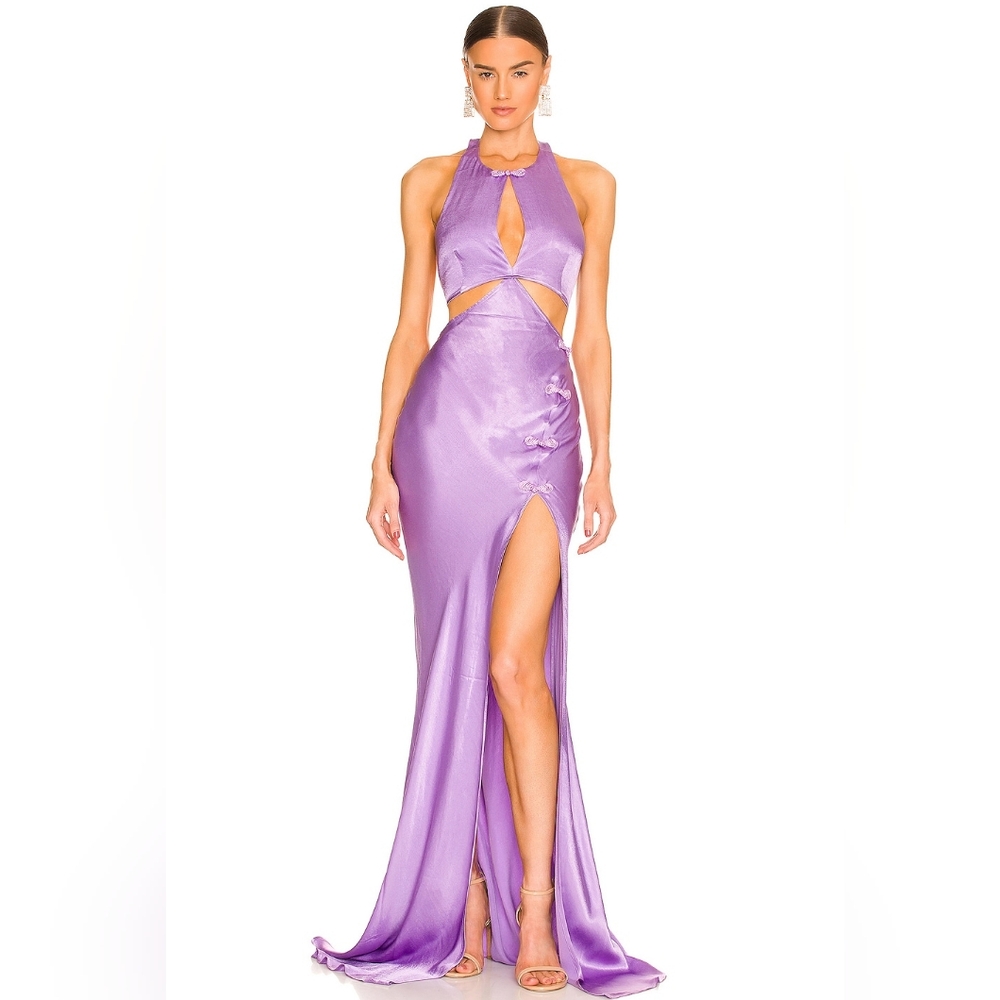 Elegant Purple Halter Evening Gown